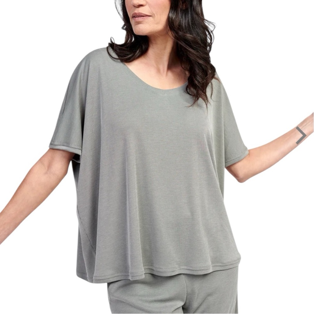 Alembika Cupro Modal Ribbed Swing Tee Top Saladine Green NWT